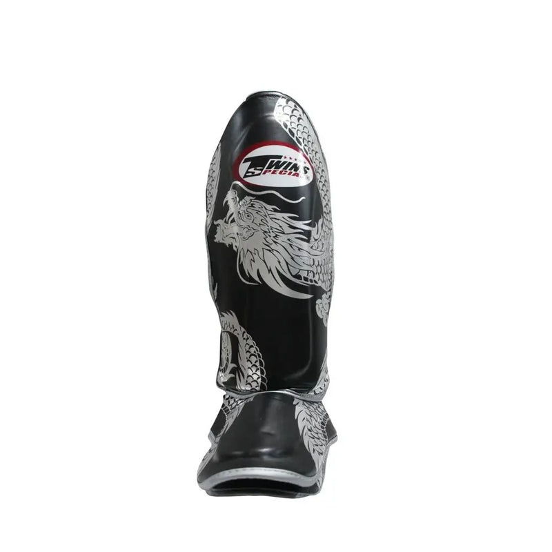 Twins FSGL10-49 Double Padded Shin Guards Flying Dragon Silver/Black